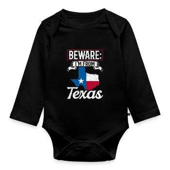 Achtung: Ich Komme Aus Texas Texanisch Texaner - Baby Bio-Langarm-Body - Schwarz - Vorne