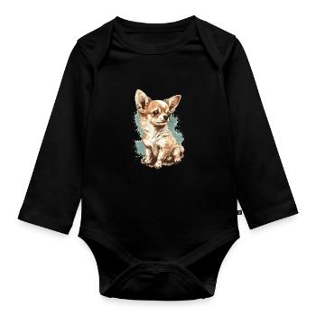 Chihuahua | Maman Chien Drôle Mignon Beau Motif - Body Bébé bio manches longues - noir - Devant