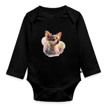 Chihuahua | Maman Chien Drôle Mignon Beau Motif - Body Bébé bio manches longues - noir - Devant