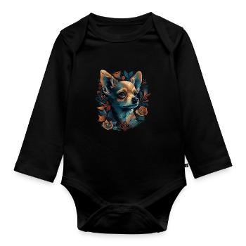 Chihuahua | Bunte Kunst Schöner Hund - Baby Bio-Langarm-Body - Schwarz - Vorne