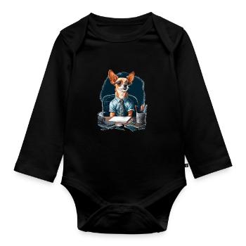 Chihuahua Travail domicile Bureau Travail - Body Bébé bio manches longues - noir - Devant