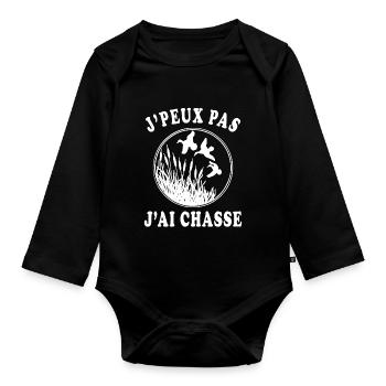 J'peux pas j'ai chasse - Body Bébé bio manches longues - noir - Devant