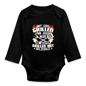 Grillmeister Mit Gas grillen kann jeder - Baby Bio-Langarm-Body - Schwarz - Vorne