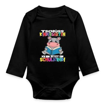 Tschüss Kindergarten Ich Bin Jetzt Ein Schulkind! - Baby Bio-Langarm-Body - Schwarz - Vorne