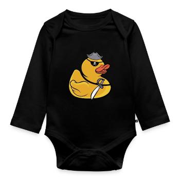 Pirate Rubber Duck Kids Cute Yellow Bath Duckie Du - Organic Longsleeve Baby Bodysuit - black - Front