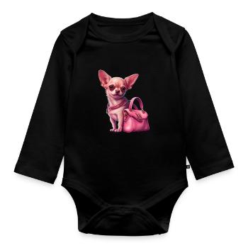 Pink Chihuahua | Rosa Handtasche Welpe Girlie - Baby Bio-Langarm-Body - Schwarz - Vorne