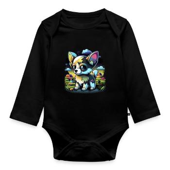 Chihuahua | Gaming Gamer Funny Comic Videogame - Organic Longsleeve Baby Bodysuit - black - Front
