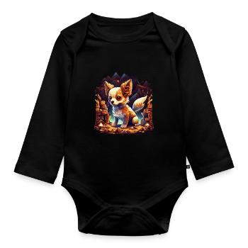 Chihuahua | Jeu Vidéo Amusant Gamer Comic Chien - Body Bébé bio manches longues - noir - Devant