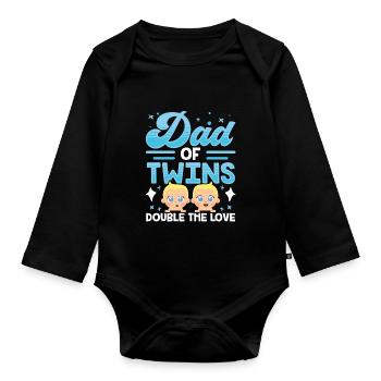 Father of twins double love funny - Organic Longsleeve Baby Bodysuit - black - Front