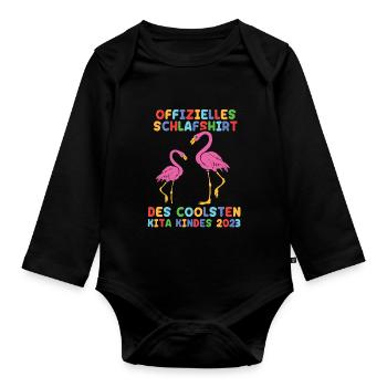 Flamingo Kita Kindergarten 2023 - Baby Bio-Langarm-Body - Schwarz - Vorne