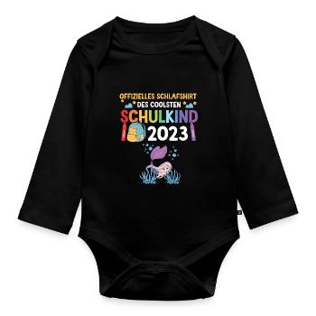 Meerjungfrau Schulanfang Schulkind 2023 - Baby Bio-Langarm-Body - Schwarz - Vorne