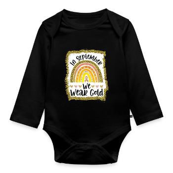 En septembre, nous portons Gold Childhood Cancer - Body Bébé bio manches longues - noir - Devant