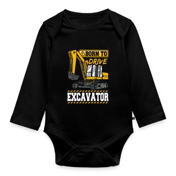Construction Vehicle Excavator - Organic Longsleeve Baby Bodysuit - black - Front