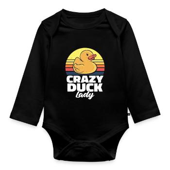 Vintage Women Duckling Retro Crazy Rubber Duck Lad - Organic Longsleeve Baby Bodysuit - black - Front