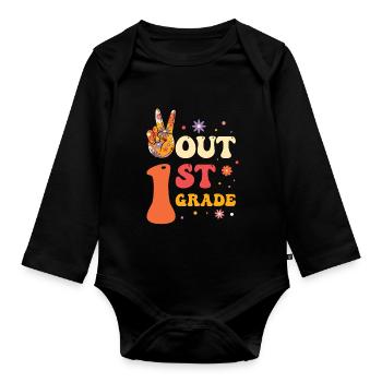 Peace Out 1. Klasse Letzter Schultag - Baby Bio-Langarm-Body - Schwarz - Vorne