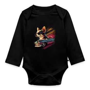 Chihuahua | Race Racing Car Funny Dog Mechanic - Organic Longsleeve Baby Bodysuit - black - Front