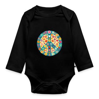 Peace Heart Sign Lovers Art Hippie Groovy Vibes - Body Bébé bio manches longues - noir - Devant
