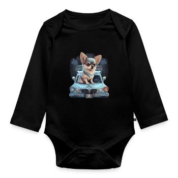 Chihuahua | Polizei Polizist Polizistin Hut - Baby Bio-Langarm-Body - Schwarz - Vorne