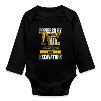 Powered By Dirt And Excavators - Organic Longsleeve Baby Bodysuit - black - Front