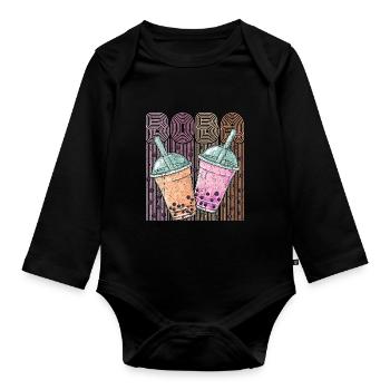 Boba Tea Design Bubbles Bubble Tea Retro Boba - Body Bébé bio manches longues - noir - Devant