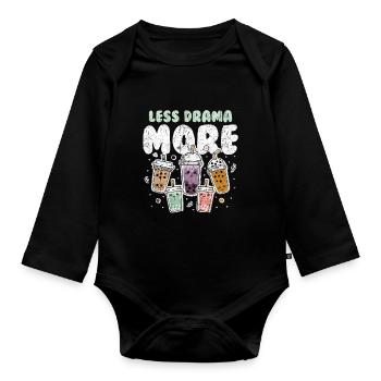 Bubble Tea Boba Tee Kawaii - Baby Bio-Langarm-Body - Schwarz - Vorne