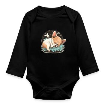 Chihuahua | Schlaf Nacht Pyjama Sonntag Niedlich - Baby Bio-Langarm-Body - Schwarz - Vorne