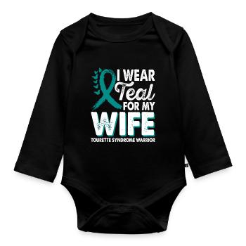 Wear teal for wife Tourette's syndrome - Organic Longsleeve Baby Bodysuit - black - Front