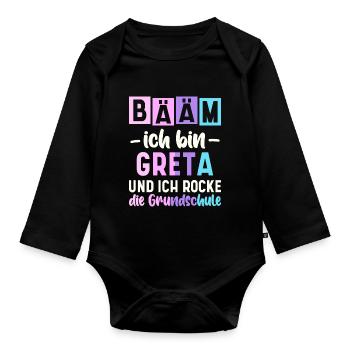 Name Greta Geschenk Grundschule - Baby Bio-Langarm-Body - Schwarz - Vorne
