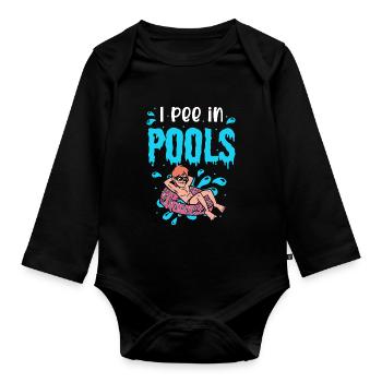 Lustiger Pool -Begleiter, Pinke Ich In Pools - Baby Bio-Langarm-Body - Schwarz - Vorne