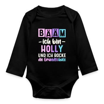 Name Holly Geschenk Grundschule - Baby Bio-Langarm-Body - Schwarz - Vorne