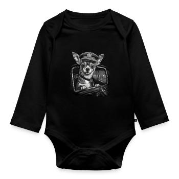 Chihuahua | Polizei Polizist Polizistin Hut - Baby Bio-Langarm-Body - Schwarz - Vorne