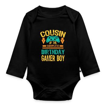 First Second Cousin Of the Birthday Gamer Boy gift - Organic Longsleeve Baby Bodysuit - black - Front
