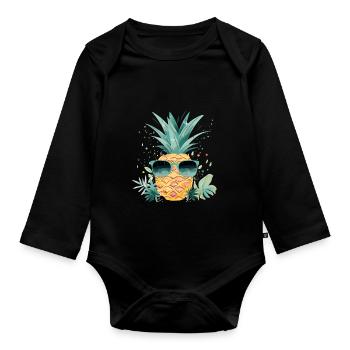 Pineapple Sunglasses Beach Hawaiian Holidays - Body Bébé bio manches longues - noir - Devant