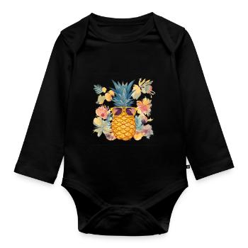 Pineapple Sunglasses Beach Hawaiian Holidays - Body Bébé bio manches longues - noir - Devant