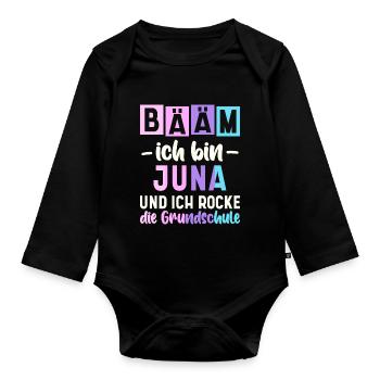 Name Juna Geschenk Grundschule - Baby Bio-Langarm-Body - Schwarz - Vorne