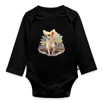 Chihuahua | Maman Chien Drôle Mignon Beau Motif - Body Bébé bio manches longues - noir - Devant
