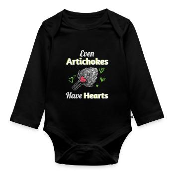 Artichokes Have Hearts Artichoke Vegan - Organic Longsleeve Baby Bodysuit - black - Front