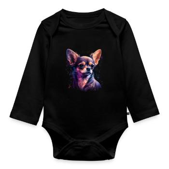 Chihuahua | Maman Chien Drôle Mignon Beau Motif - Body Bébé bio manches longues - noir - Devant
