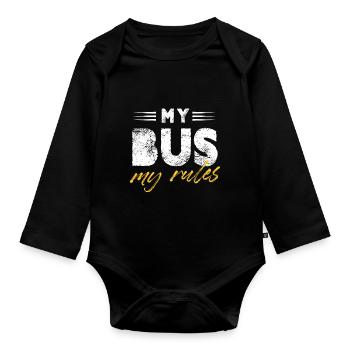 Drôle mon bus Mes règles - Chauffeur d’autobus scolaire Enfants - Body Bébé bio manches longues - noir - Devant