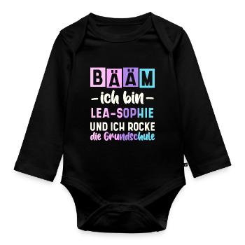 Name Lea-Sophie Geschenk Grundschule - Baby Bio-Langarm-Body - Schwarz - Vorne
