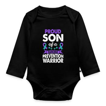 Son of the Suicide Prevention Warrior Awareness - Organic Longsleeve Baby Bodysuit - black - Front