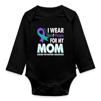 Wear teal and purple for awareness - Organic Longsleeve Baby Bodysuit - black - Front