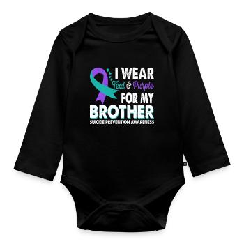 Wear teal and purple to her - Organic Longsleeve Baby Bodysuit - black - Front