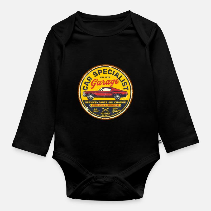 Autogarage retro - Baby Bio-Langarm-Body - Schwarz