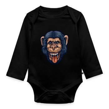 Chimp head - Organic Longsleeve Baby Bodysuit - black - Front