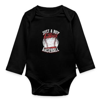 JUST A BOY WHO LOVES BASEBALL - Sports Passion - Organic Longsleeve Baby Bodysuit - black - Front