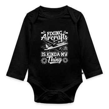 Love Avion aviation - Body Bébé bio manches longues - noir - Devant