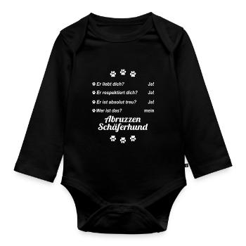 Er liebt Dich. Wer ist das? Abruzzen Schäferhund - Baby Bio-Langarm-Body - Schwarz - Vorne