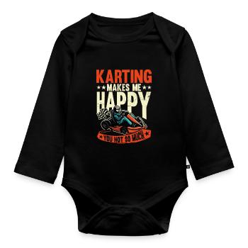 Karting Makes Me Happy Rennfahrer Rennkarts - Baby Bio-Langarm-Body - Schwarz - Vorne