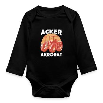 Acker Akrobat Schlepper Traktor - Baby Bio-Langarm-Body - Schwarz - Vorne
